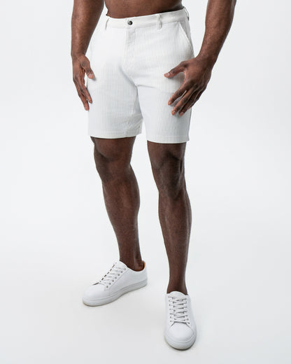 Athletic Fit Shorts - Grey & White Seersucker | State & Liberty Bottoms