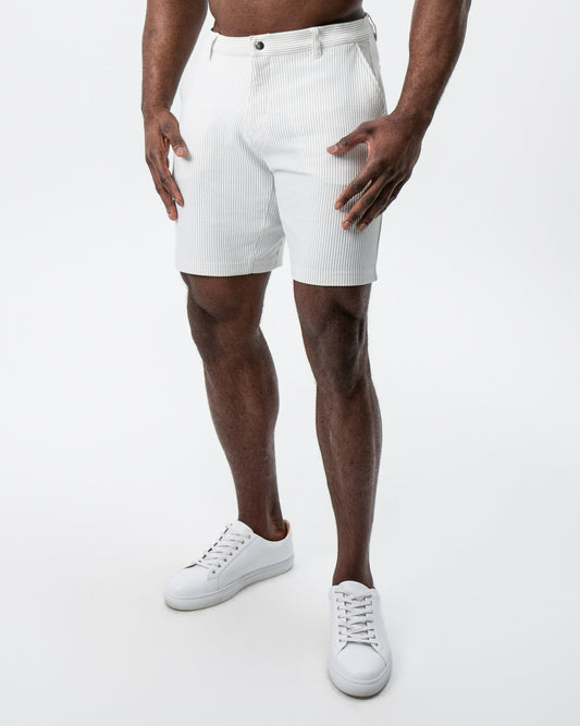 Athletic Fit Shorts - Grey & White Seersucker | State & Liberty Bottoms