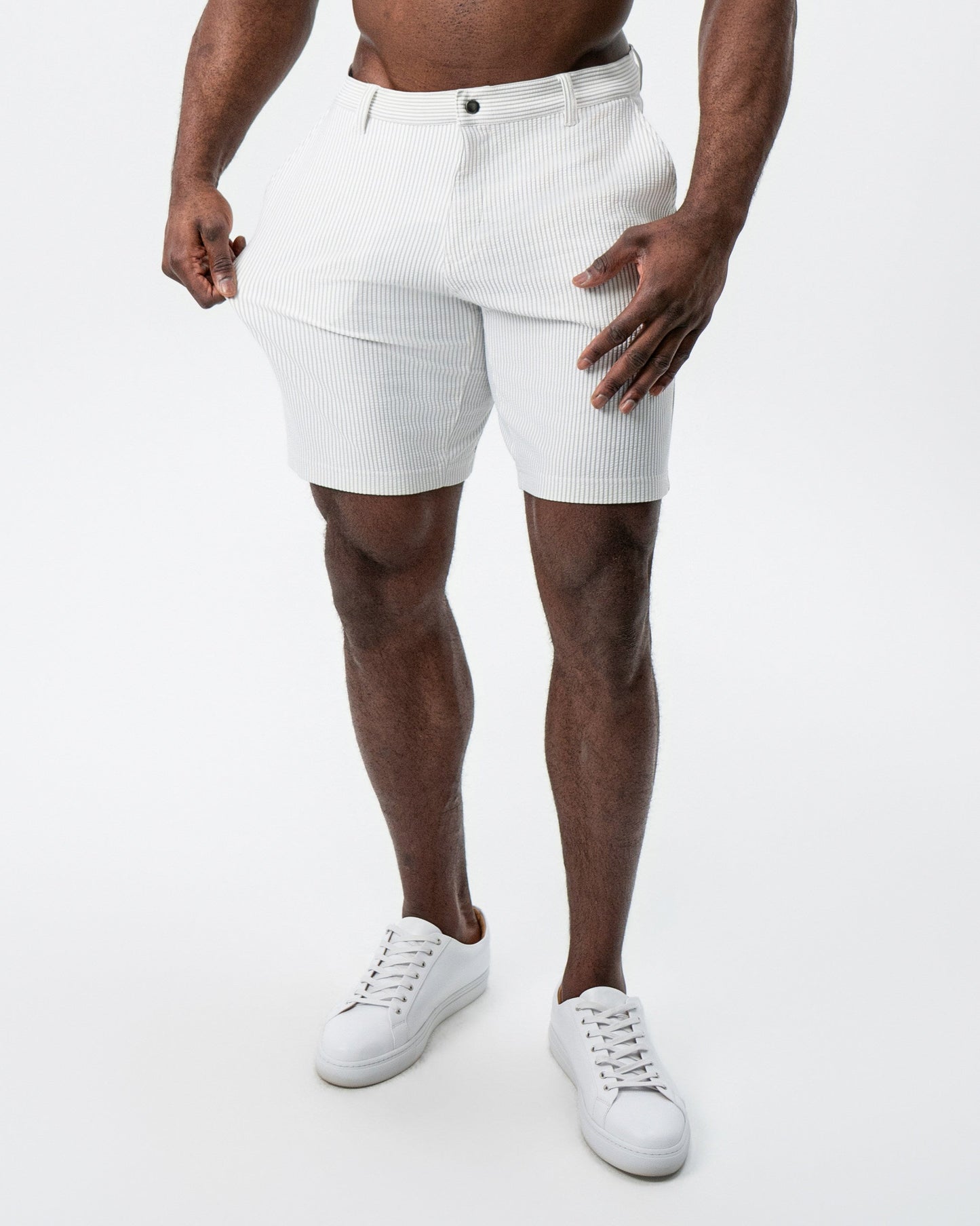 Athletic Fit Shorts - Grey & White Seersucker | State & Liberty Bottoms