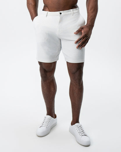 Athletic Fit Shorts - Grey & White Seersucker | State & Liberty Bottoms