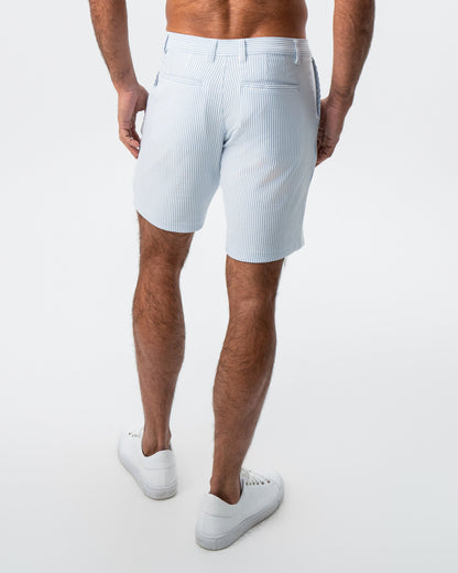 Athletic Fit Shorts - Light Blue & White Seersucker | State & Liberty Bottoms
