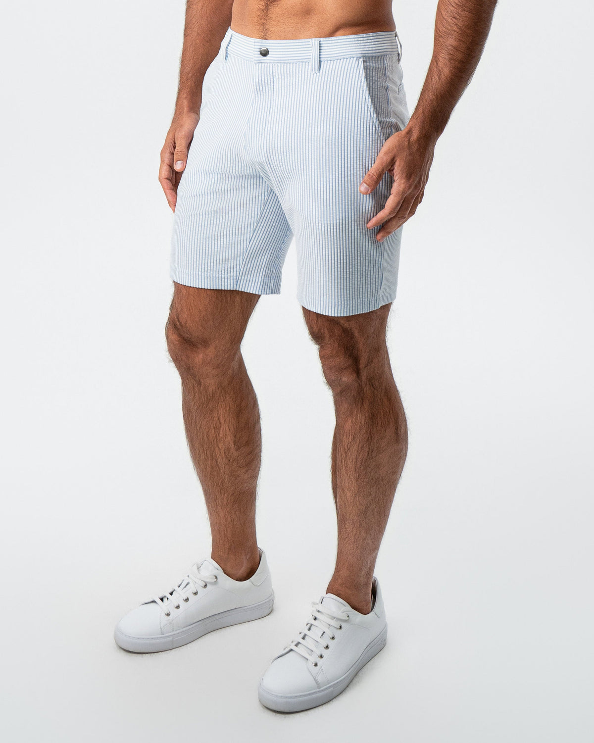 Athletic Fit Shorts - Light Blue & White Seersucker | State & Liberty Bottoms