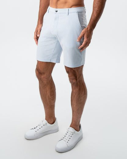 Athletic Fit Shorts - Light Blue & White Seersucker | State & Liberty Bottoms