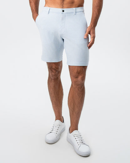 Athletic Fit Shorts - Light Blue & White Seersucker | State & Liberty Bottoms