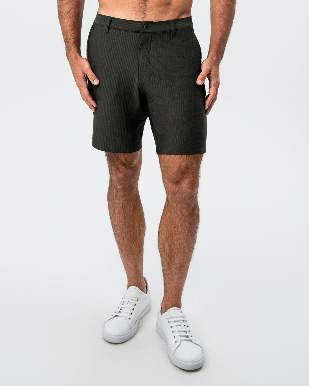 Athletic Fit Shorts - Army Green Seersucker | State & Liberty Bottoms