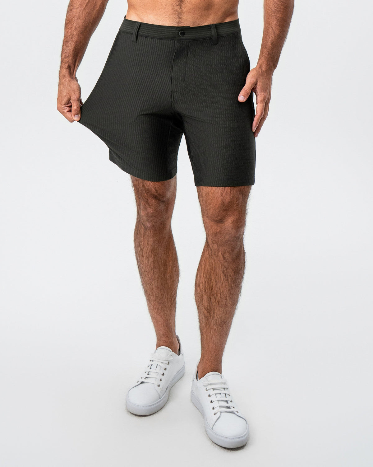 Athletic Fit Shorts - Army Green Seersucker | State & Liberty Bottoms