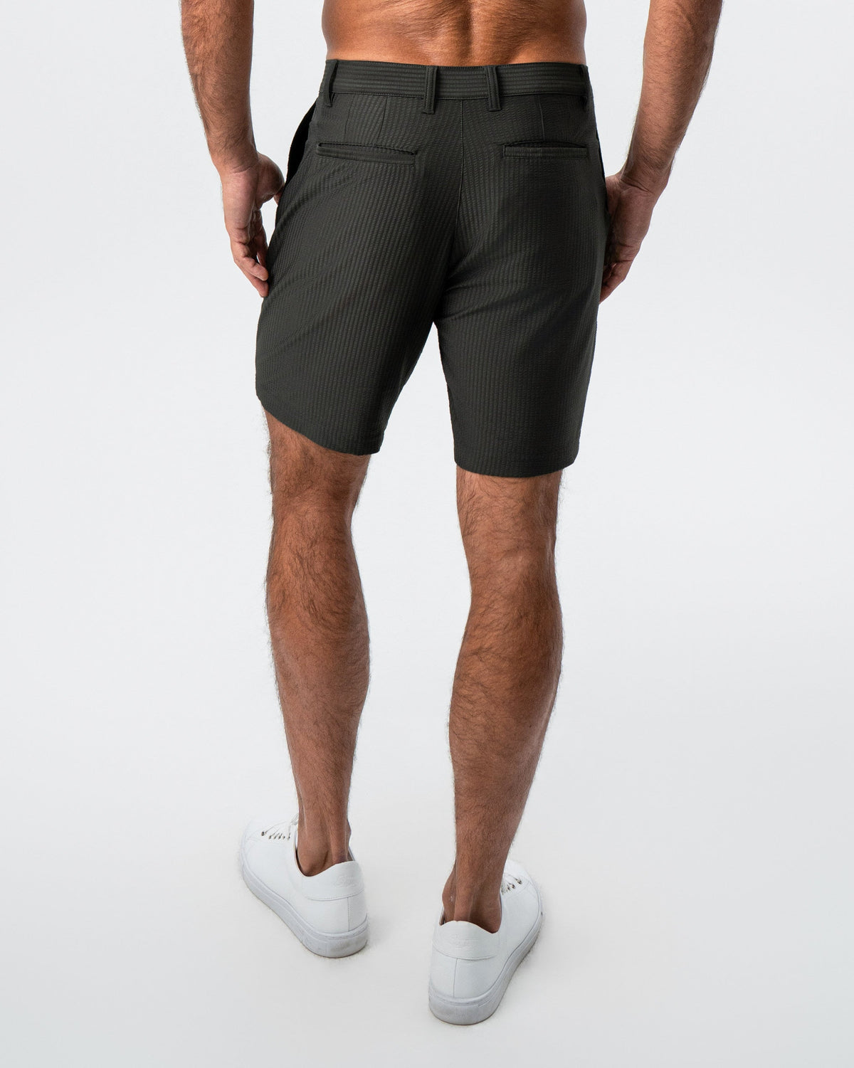 Athletic Fit Shorts - Army Green Seersucker | State & Liberty Bottoms
