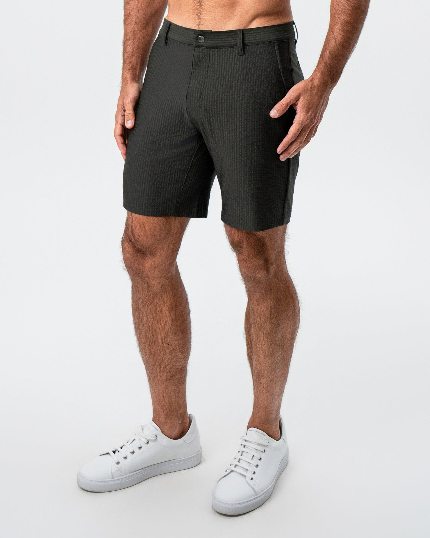 Athletic Fit Shorts - Army Green Seersucker | State & Liberty Bottoms