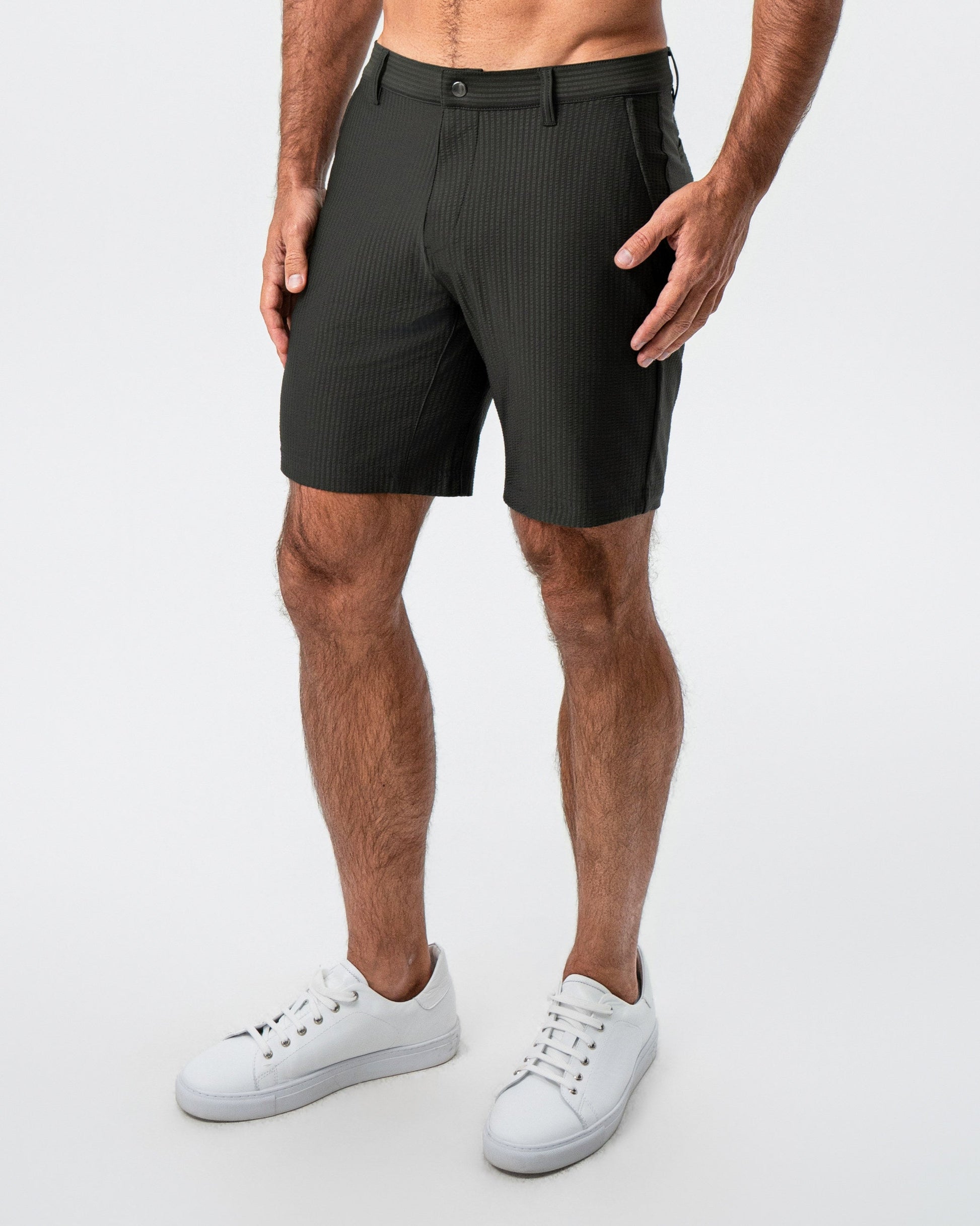 Athletic Fit Shorts - Army Green Seersucker | State & Liberty Bottoms