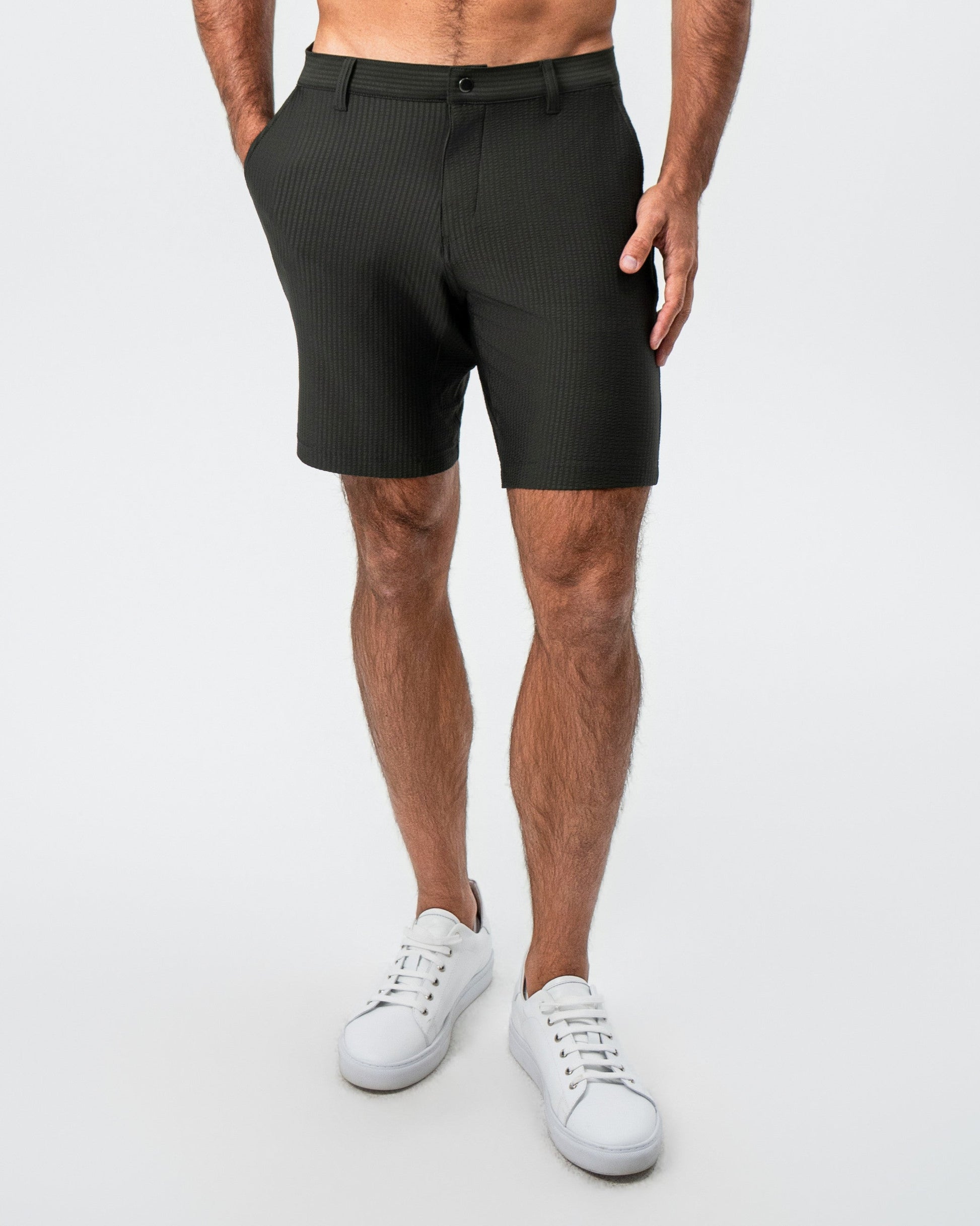 Athletic Fit Shorts - Army Green Seersucker | State & Liberty Bottoms