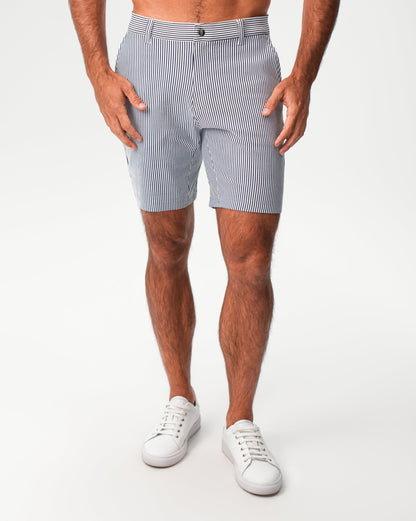 Athletic Fit Shorts - Navy & White Seersucker | State & Liberty Bottoms