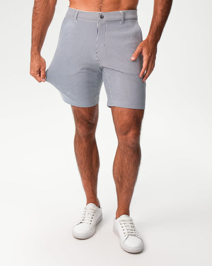 Athletic Fit Shorts - Navy & White Seersucker | State & Liberty Bottoms
