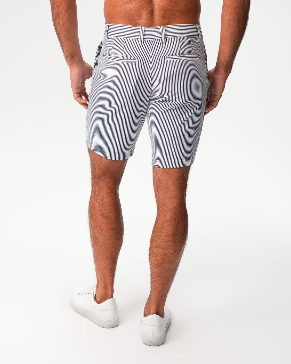 Athletic Fit Shorts - Navy & White Seersucker | State & Liberty Bottoms