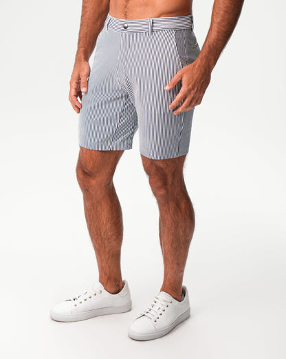 Athletic Fit Shorts - Navy & White Seersucker | State & Liberty Bottoms