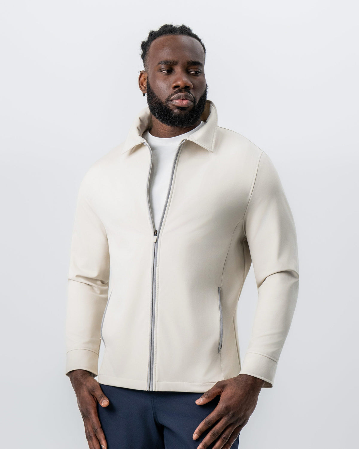 Collared Zip Jacket - Light Khaki | State & Liberty Outerwear