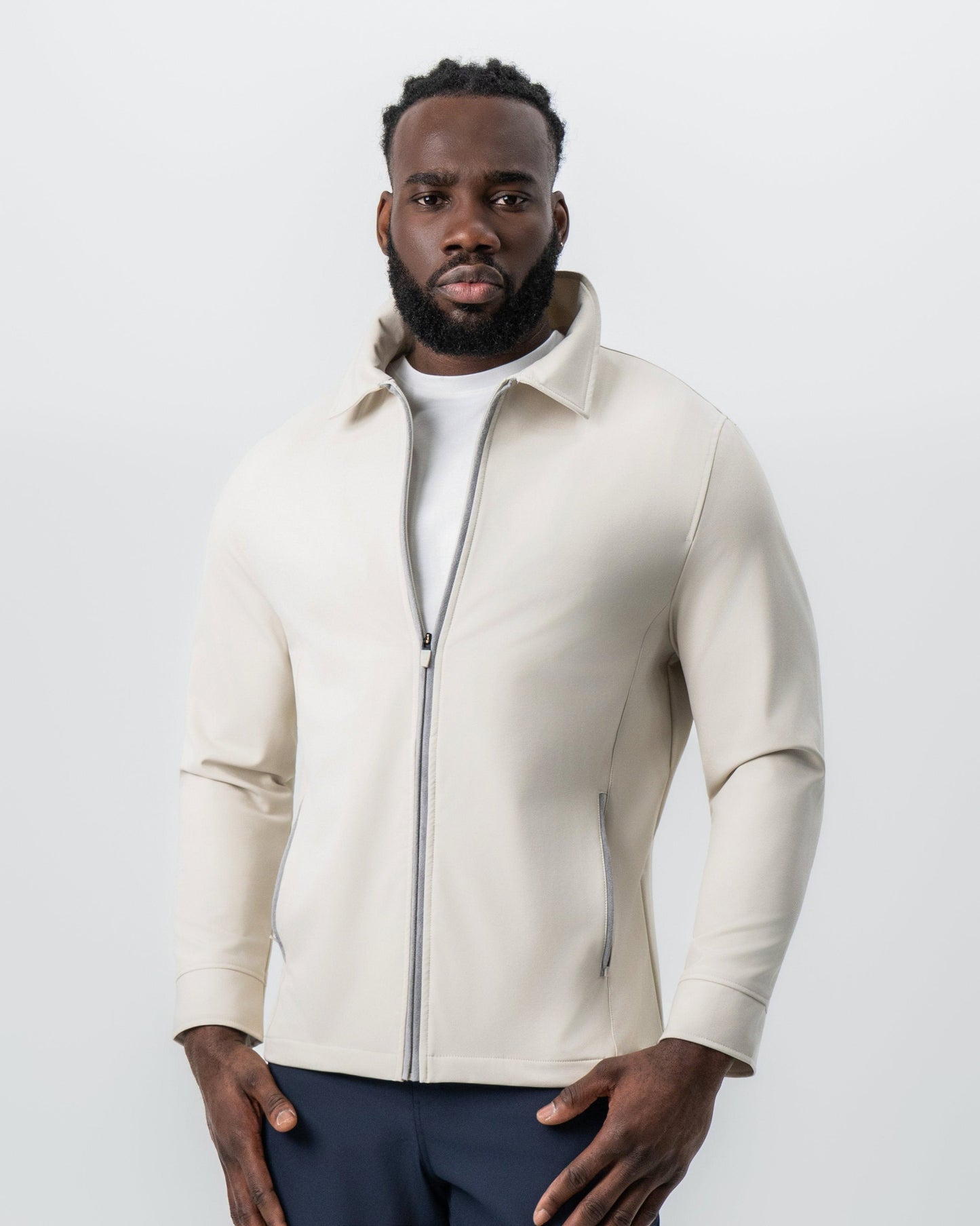 Collared Zip Jacket - Light Khaki | State & Liberty Outerwear
