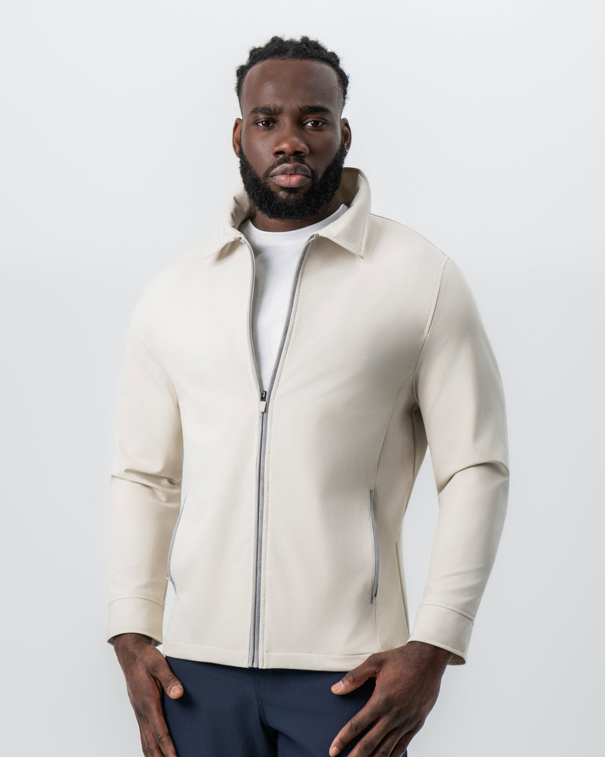 Collared Zip Jacket - Light Khaki | State & Liberty Outerwear