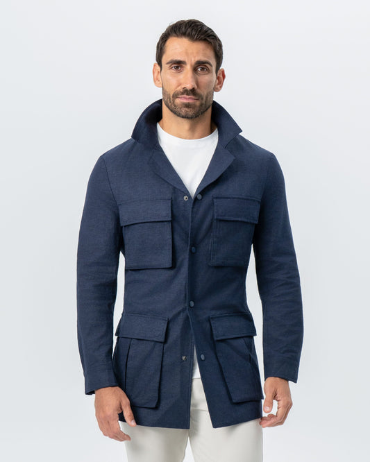 Stretch Linen Field Jacket - Navy | State & Liberty Outerwear
