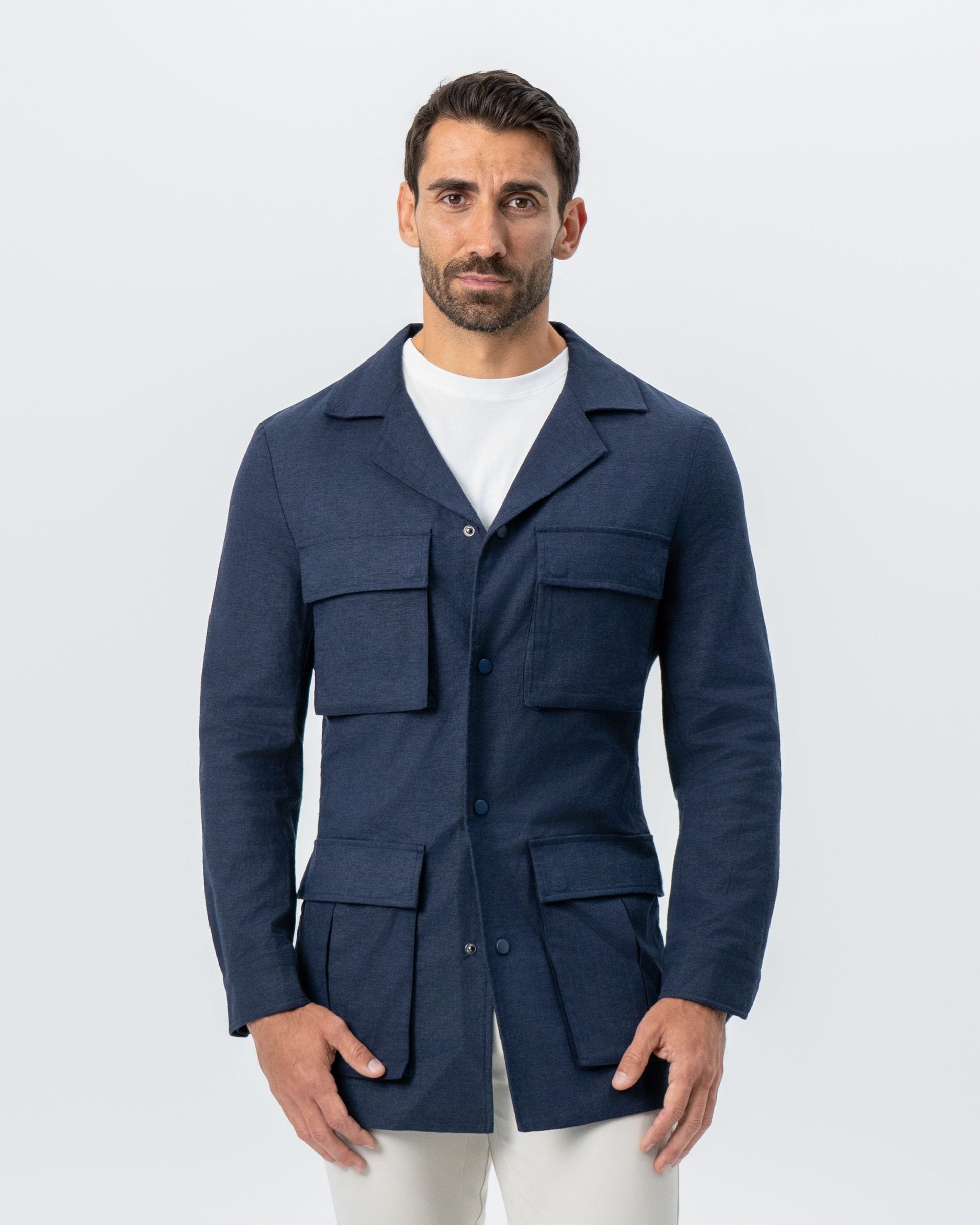 Stretch Linen Field Jacket - Navy | State & Liberty Outerwear