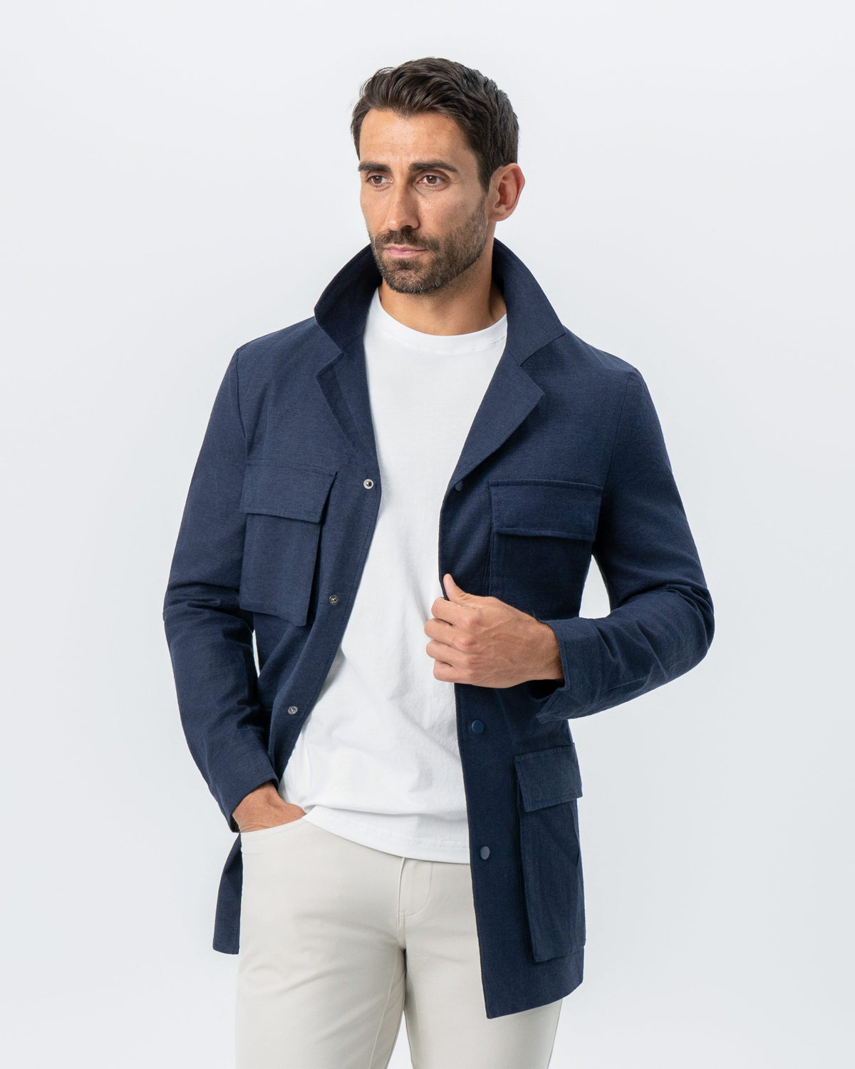 Stretch Linen Field Jacket - Navy | State & Liberty Outerwear