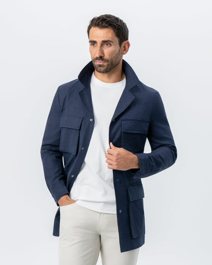 Stretch Linen Field Jacket - Navy | State & Liberty Outerwear