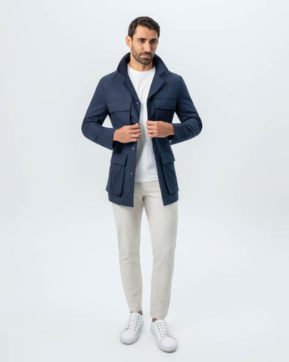 Stretch Linen Field Jacket - Navy | State & Liberty Outerwear