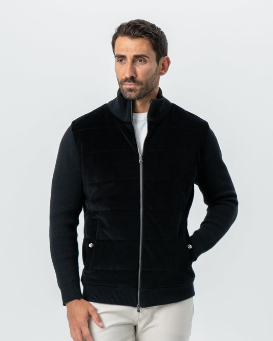 Corduroy Knit Zip Jacket - Black | State & Liberty Outerwear