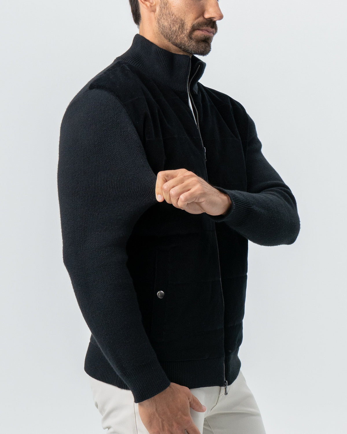 Corduroy Knit Zip Jacket - Black | State & Liberty Outerwear
