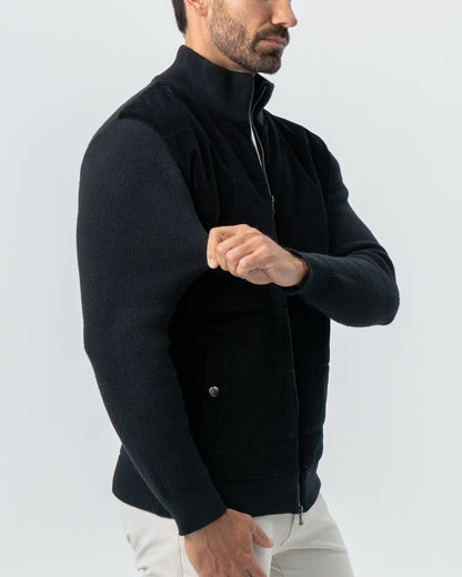 Corduroy Knit Zip Jacket - Black | State & Liberty Outerwear