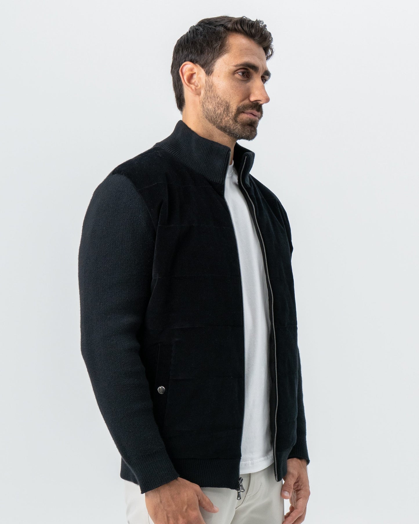 Corduroy Knit Zip Jacket - Black | State & Liberty Outerwear