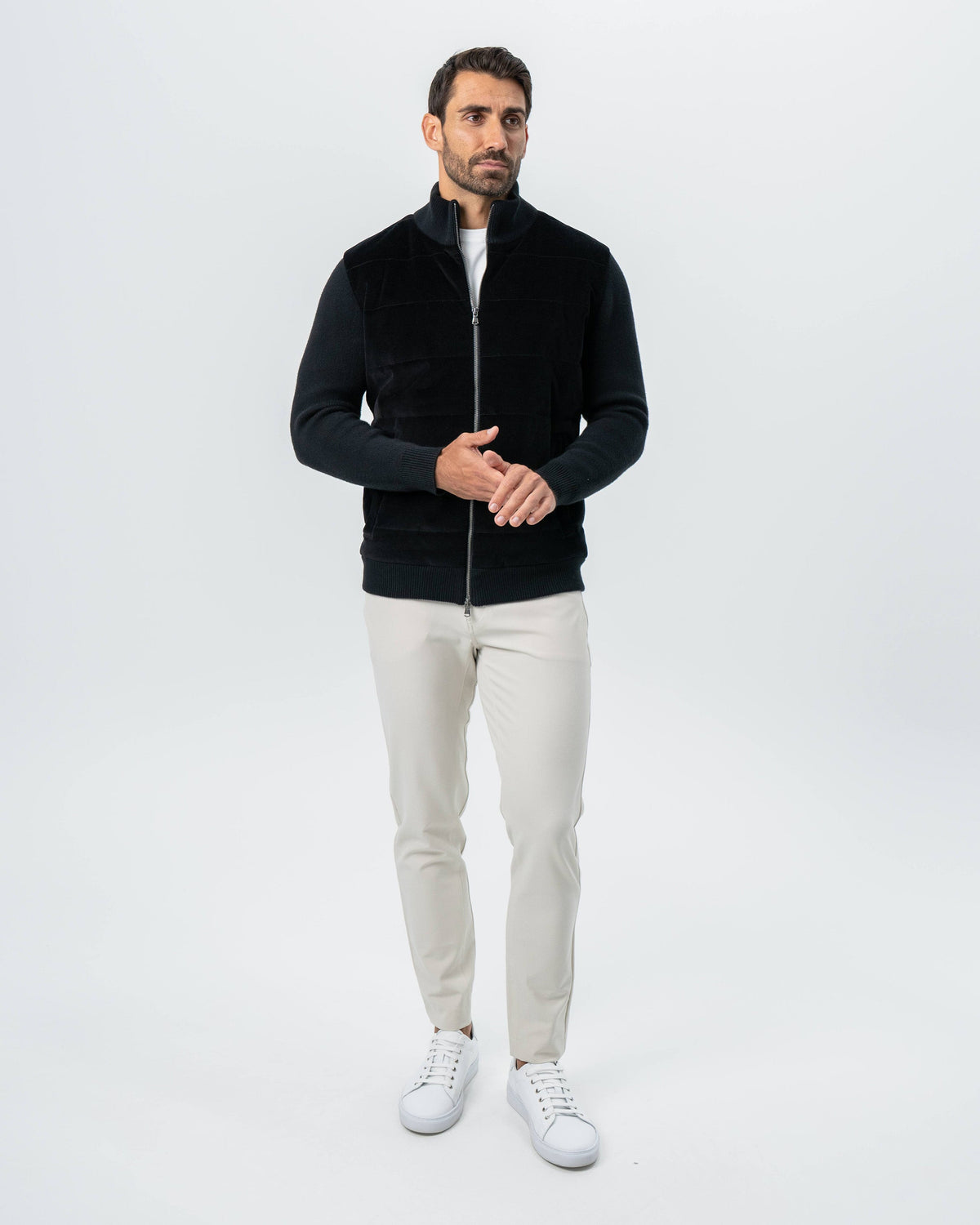 Corduroy Knit Zip Jacket - Black | State & Liberty Outerwear