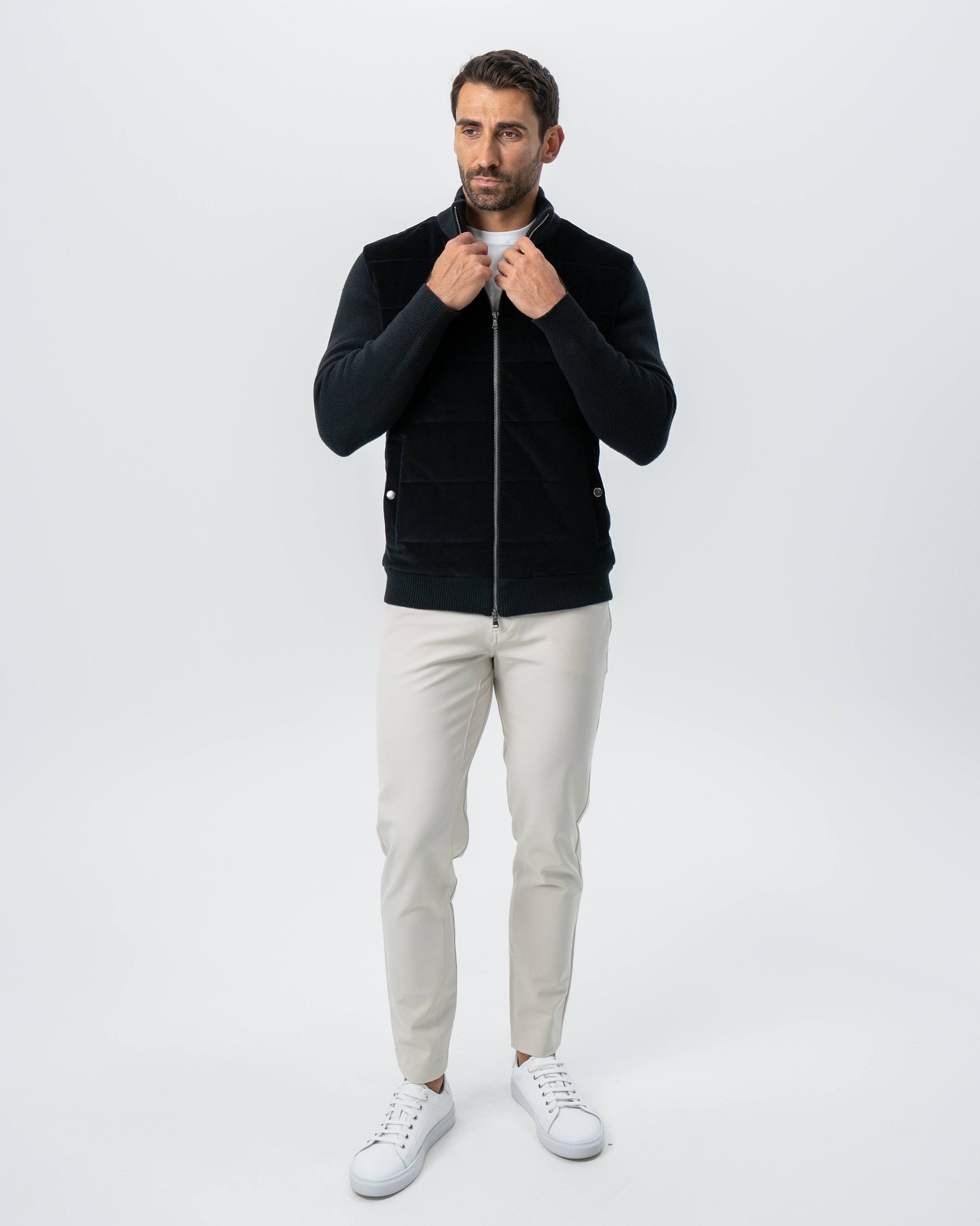 Corduroy Knit Zip Jacket - Black | State & Liberty Outerwear