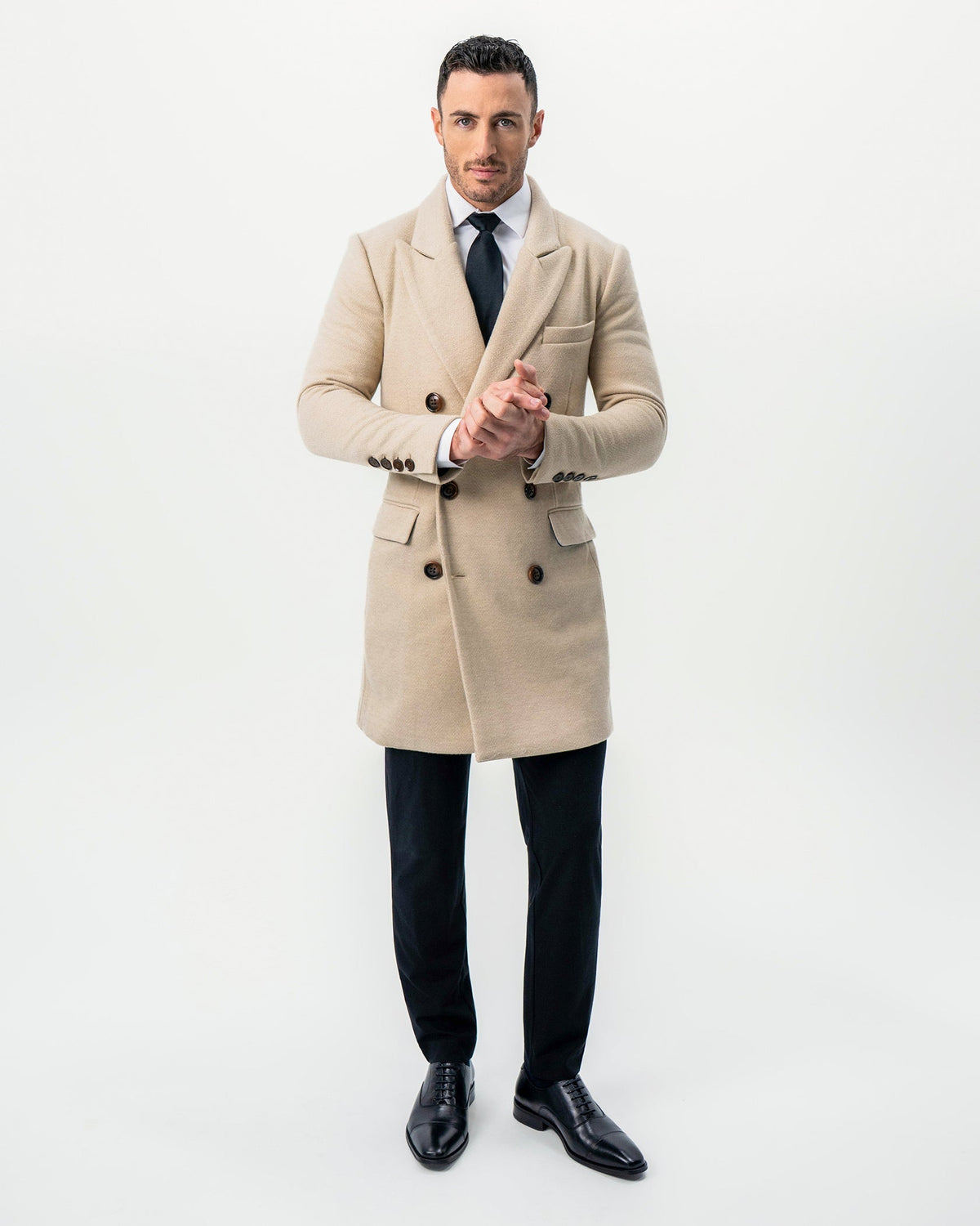 Double Breasted Overcoat - Tan Herringbone | State & Liberty Outerwear