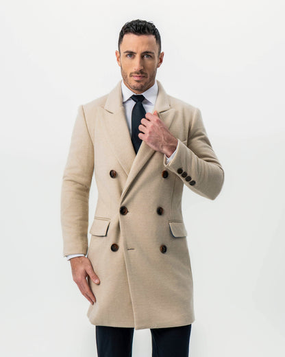 Double Breasted Overcoat - Tan Herringbone | State & Liberty Outerwear