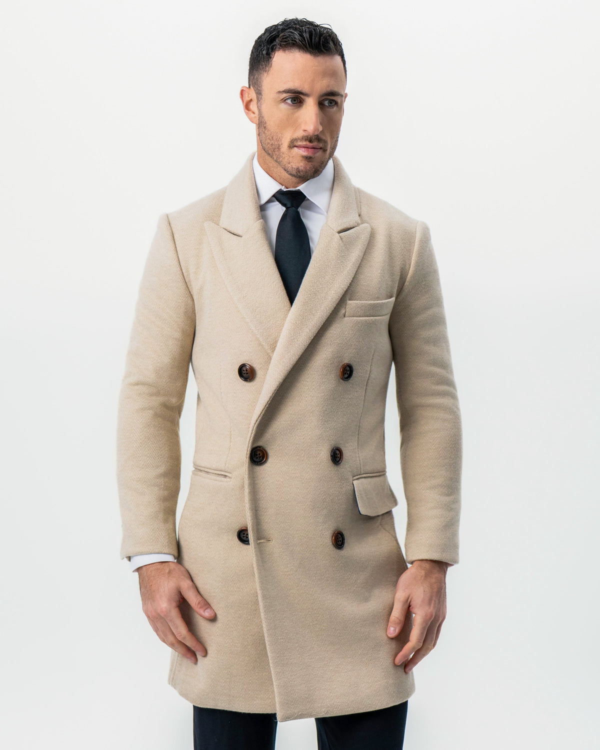 Double Breasted Overcoat - Tan Herringbone | State & Liberty Outerwear