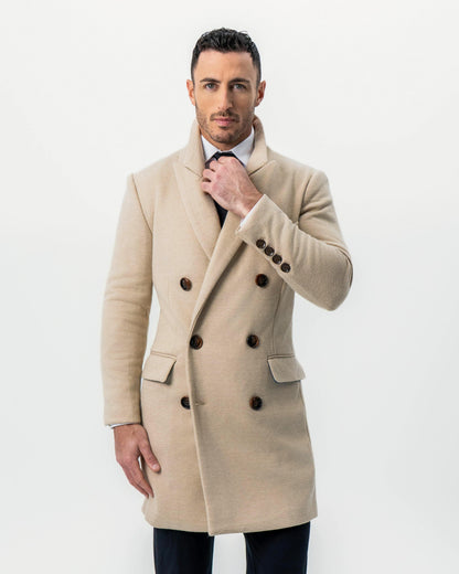 Double Breasted Overcoat - Tan Herringbone | State & Liberty Outerwear