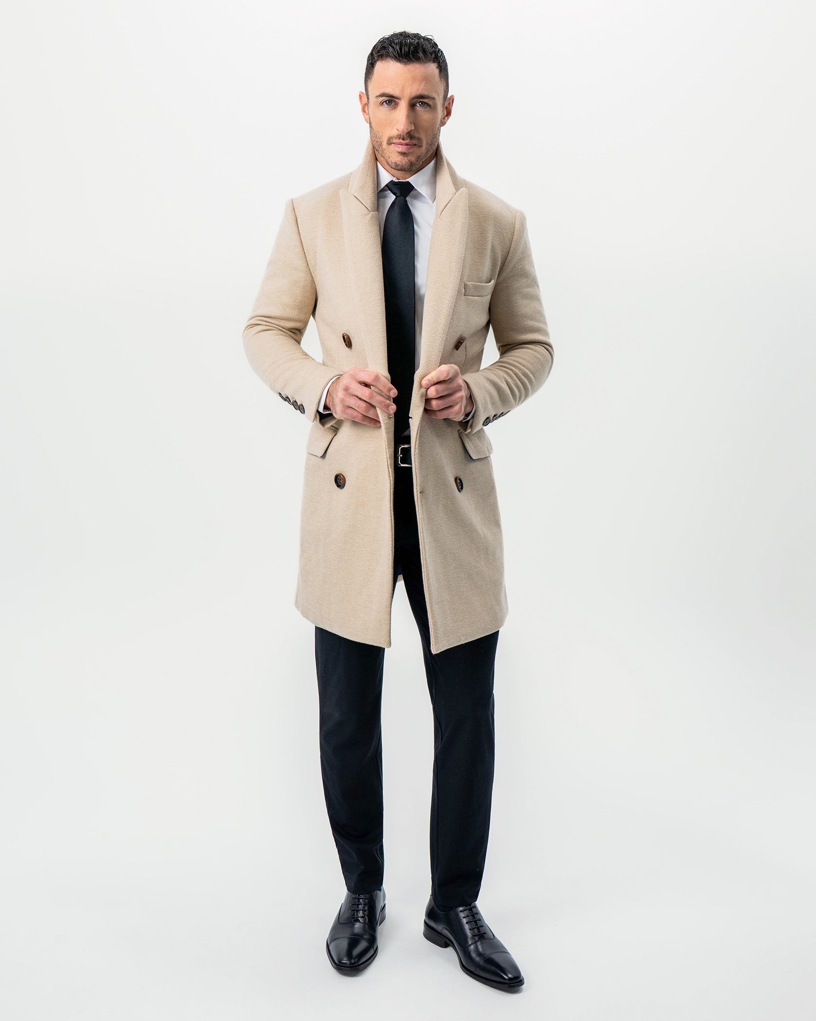 Double Breasted Overcoat - Tan Herringbone | State & Liberty Outerwear