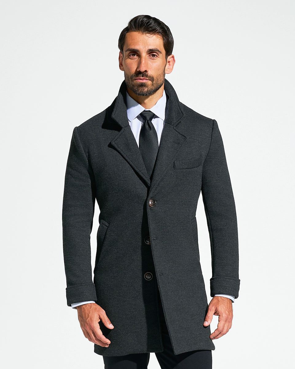 3 Button Overcoat - Charcoal Herringbone | State & Liberty Outerwear