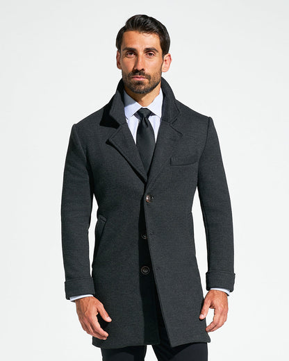 3 Button Overcoat - Charcoal Herringbone | State & Liberty Outerwear