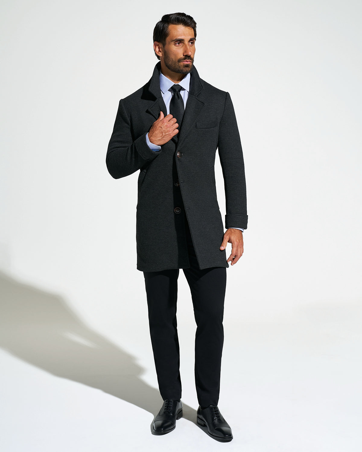 3 Button Overcoat - Charcoal Herringbone | State & Liberty Outerwear