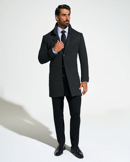 3 Button Overcoat - Charcoal Herringbone | State & Liberty Outerwear