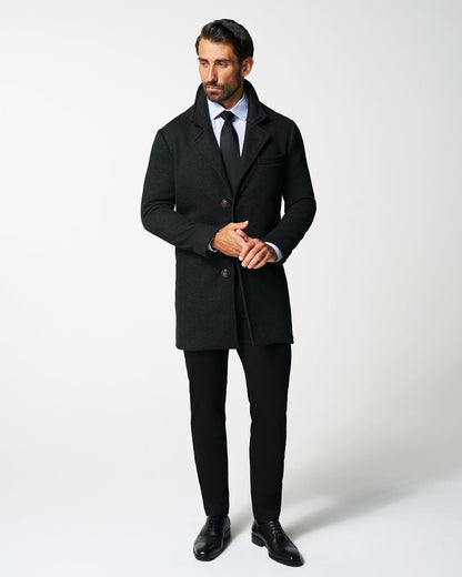 3 Button Overcoat - Charcoal Herringbone | State & Liberty Outerwear