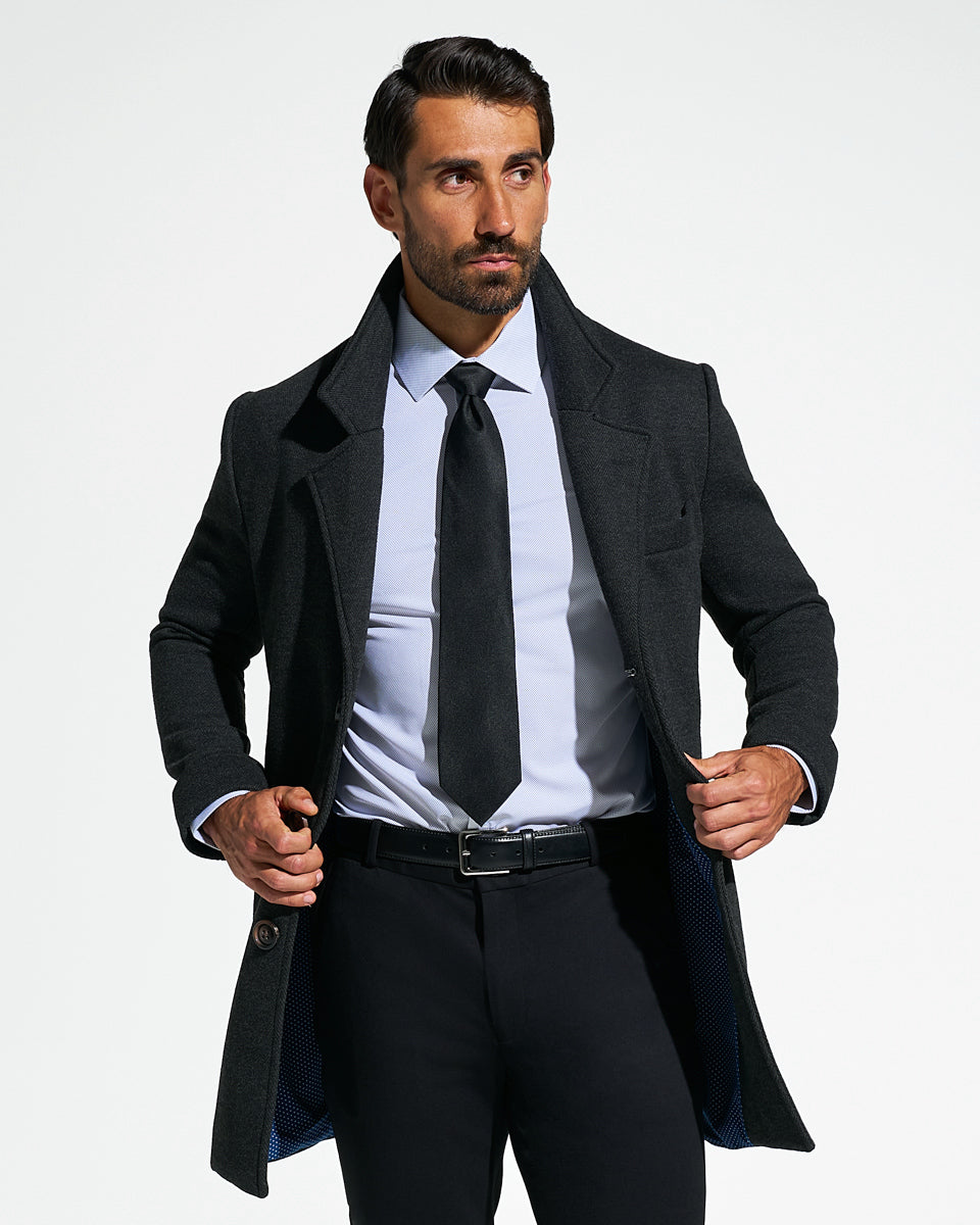 3 Button Overcoat - Charcoal Herringbone | State & Liberty Outerwear