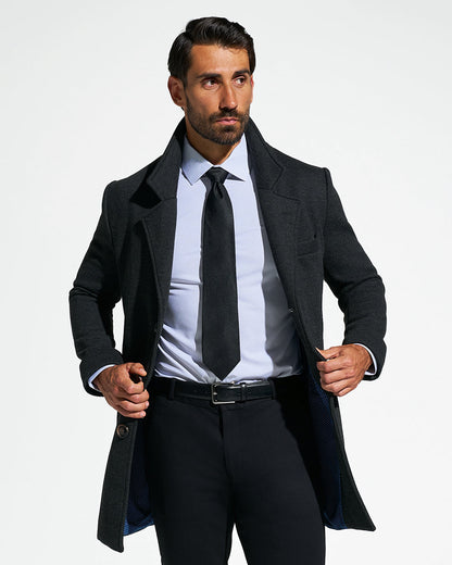 3 Button Overcoat - Charcoal Herringbone | State & Liberty Outerwear