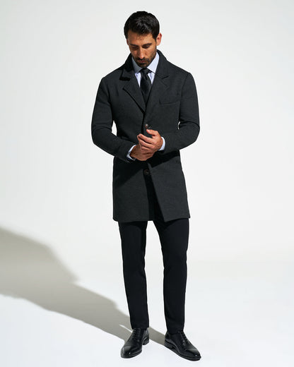 3 Button Overcoat - Charcoal Herringbone | State & Liberty Outerwear