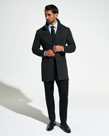 3 Button Overcoat - Charcoal Herringbone | State & Liberty Outerwear
