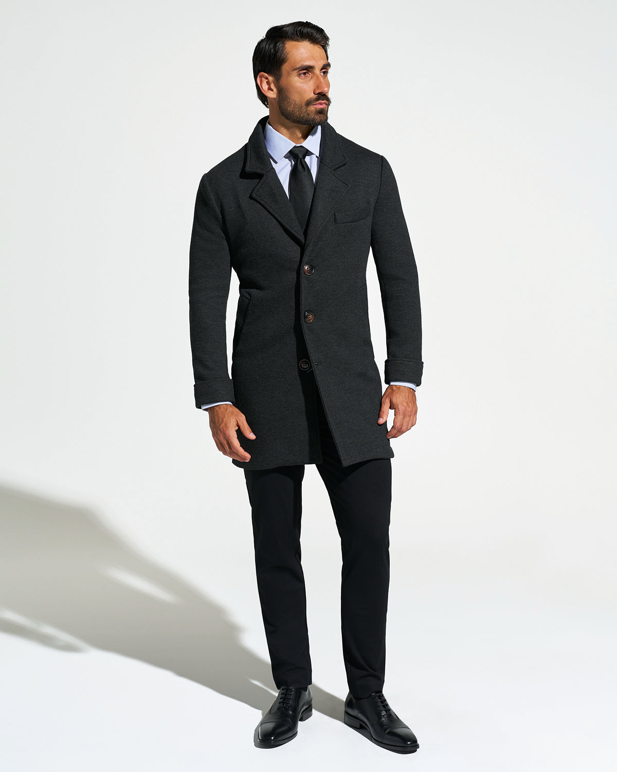 3 Button Overcoat - Charcoal Herringbone | State & Liberty Outerwear