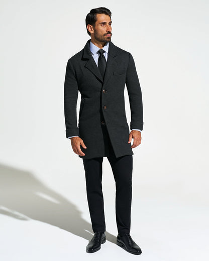 3 Button Overcoat - Charcoal Herringbone | State & Liberty Outerwear