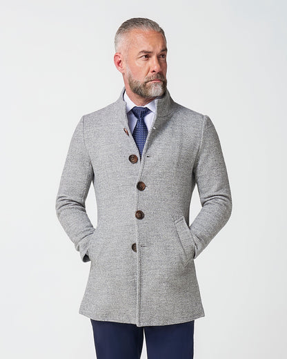 Open Button Overcoat - Grey Herringbone | State & Liberty Outerwear