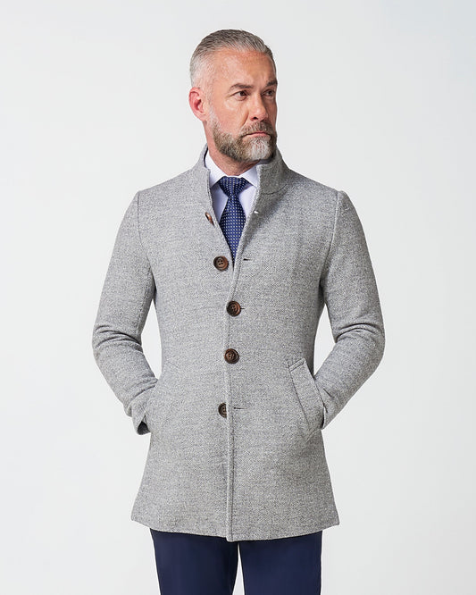 Open Button Overcoat - Grey Herringbone | State & Liberty Outerwear